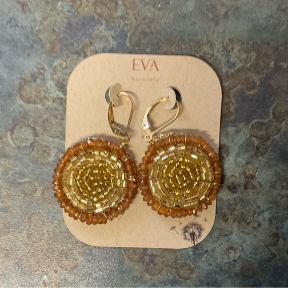Eva Jewelry - Eva Hanusova Beaded Amber and Gold Round Drop Earrings